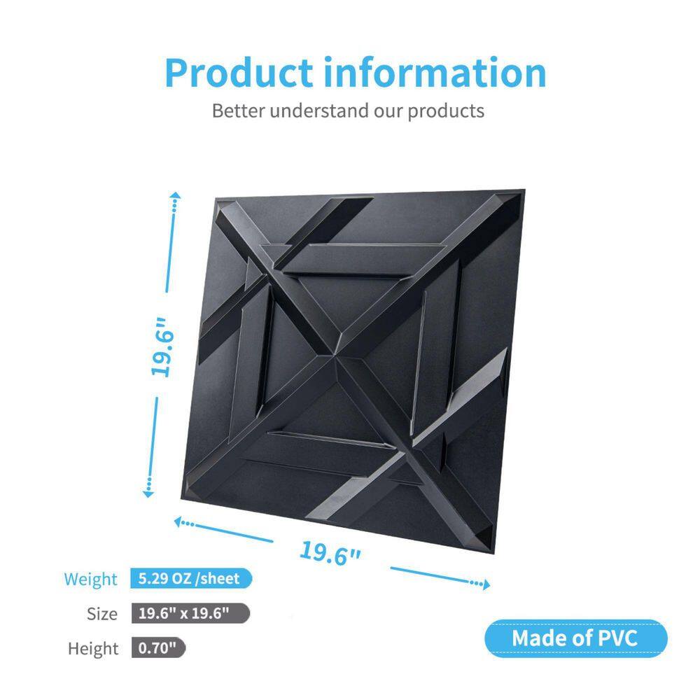 Art3dwallpanels 116 in. x 19.7 in. x 19.7 in. Black 3D PVC Wall Panel Decorative Wall Tile in (32 sq. ft.Box) A10hd054BK