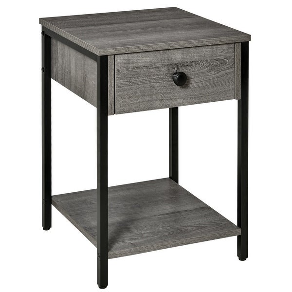 HOMCOM Industrial Side Table with Storage Shelf， Accent Table with Drawer for Living Room， or Bedroom， Rustic Brown