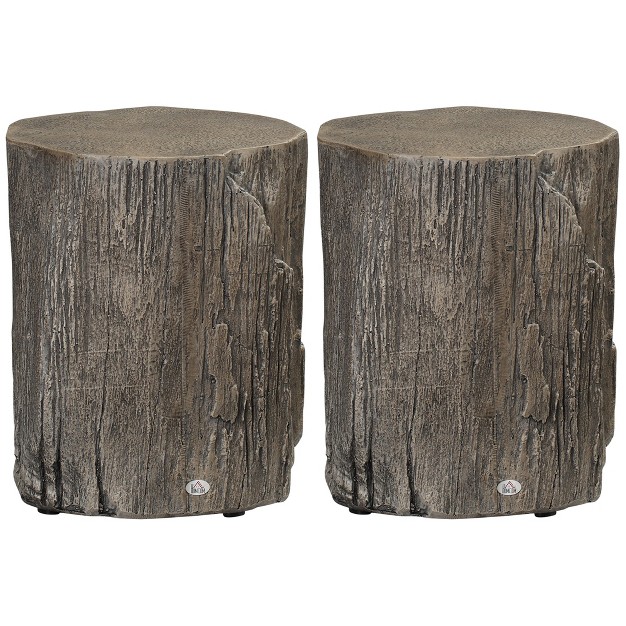 Homcom Side Table With Round Tabletop Tree Stump Shape Concrete End Table With Wood Grain Finish For Indoors And Outdoors Set Of 2 Gray