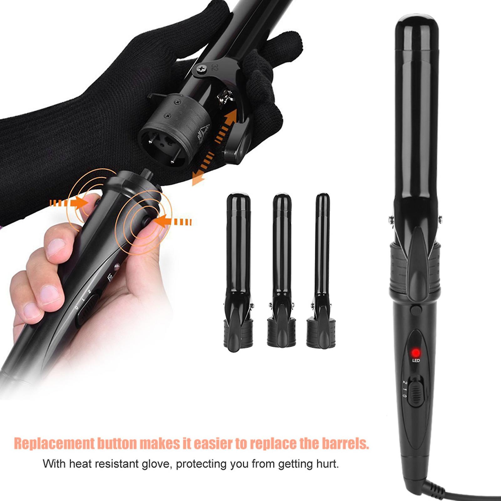 3 In 1 Professional Hair Curler Iron Wand Roller With Interchangeable Glove Us Plug