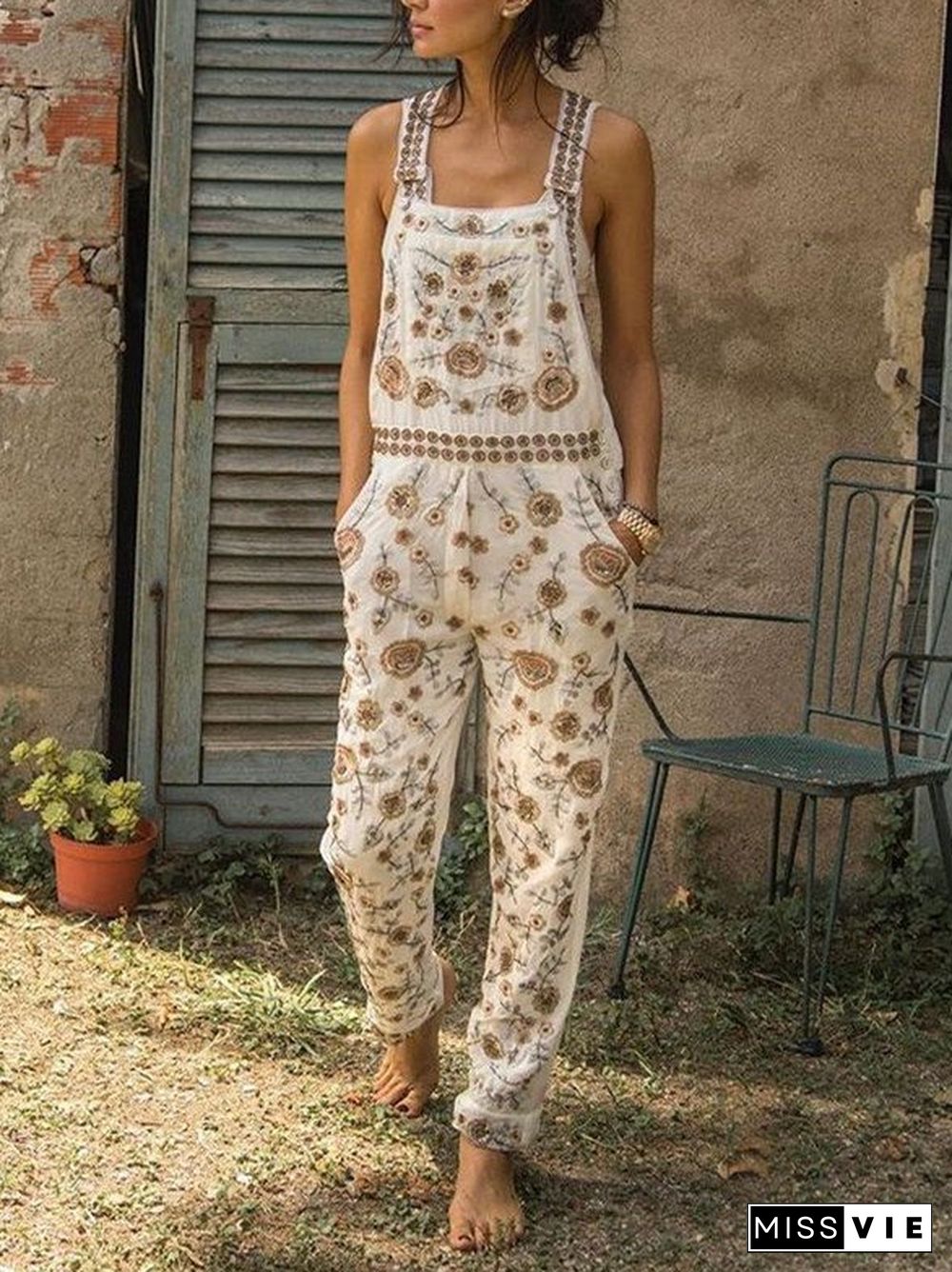 Casual Sleeveless Floral Pants