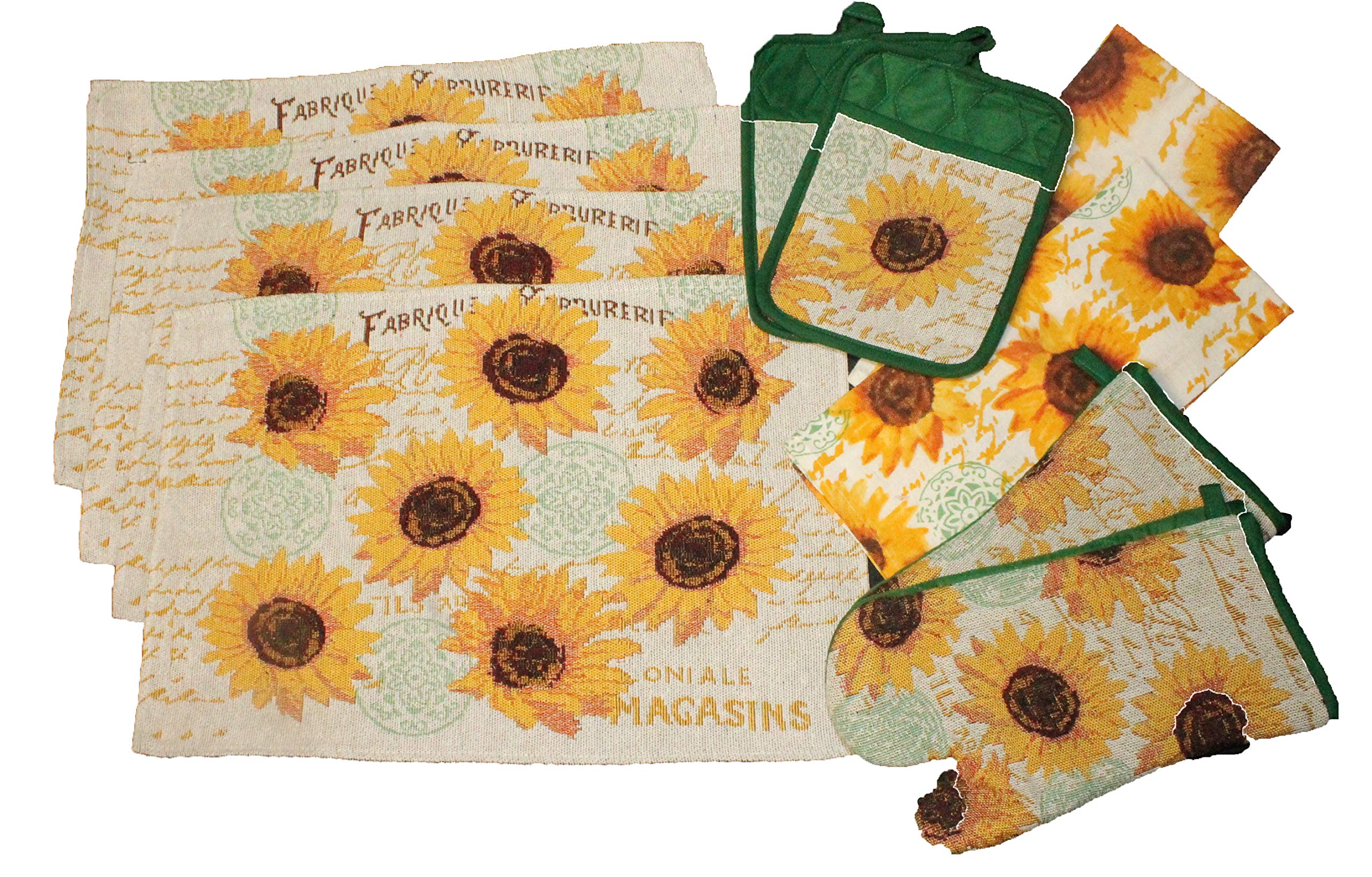 Sunflower Kitchen Towel Set - Sunflower Pot Holder - Sunflower Oven Mitt and Sunflower Placemat - Comes in an Organza Bag so It's Ready for Giving! (8 Pc Mixed Placemat Set)