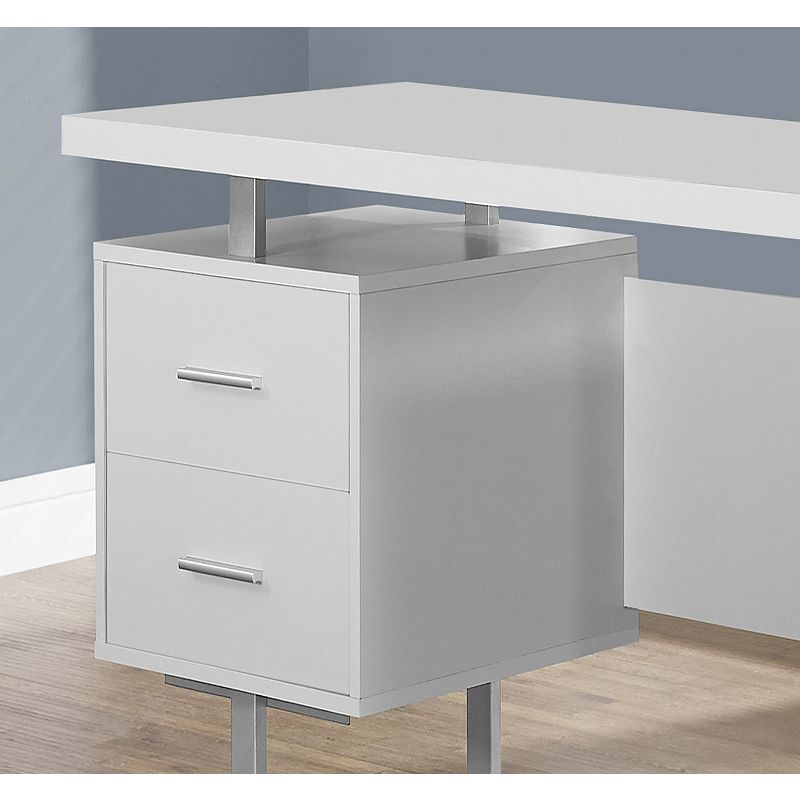 60 White and Silver Contemporary U-Shaped Computer Desk