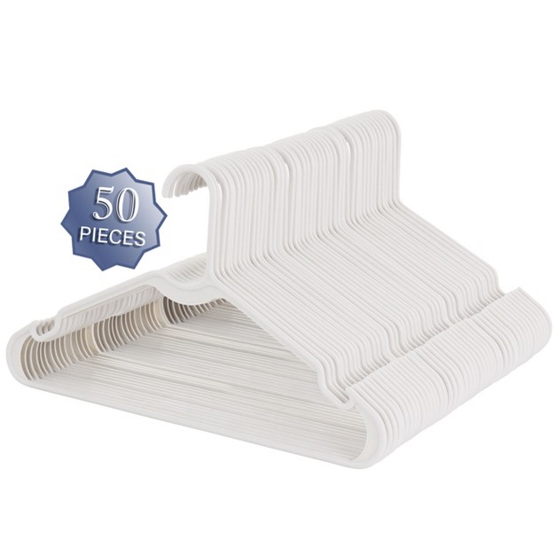 Elama Home 50 Piece Plastic Hanger Set With Notched Shoulders In White