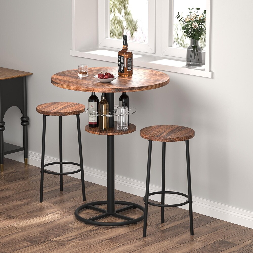 VECELO Bar Table Set  Round Bistro Bar Table Wooden Top  Sturdy Metal Frame with Pedestal  Set of 1/3