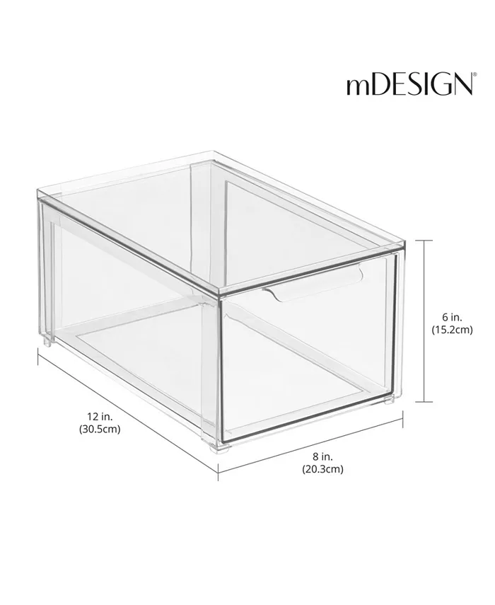 mDesign Plastic Stackable Kitchen Pantry Storage Organizer with Drawer - Clear