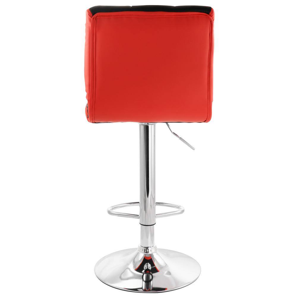 Elama 2-Piece Adjustable Faux Leather 35 in. Black and Red High Back Metal Bar Stool with Chrome Base 985116745M