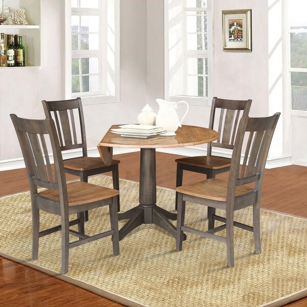 42 in. Round Dual Drop Leaf Dining Table with 4 Splatback Chairs in Hickory/Washed Coal - 5 Piece Set