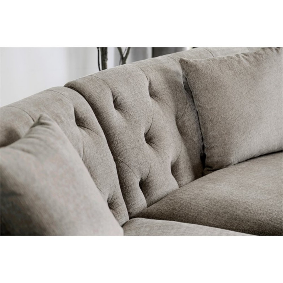 Bowery Hill Contemporary Soft Linen Fabric Sectional in Warm Gray   Transitional   Sectional Sofas   by Homesquare  Houzz