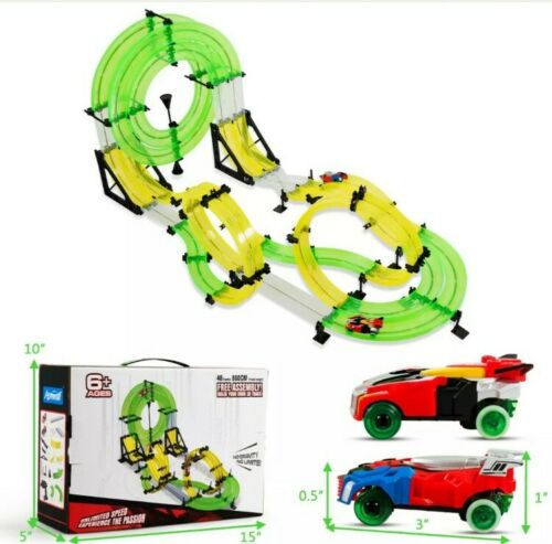 Autoflier Kids RC Rail Car Race Track Set 28.5ft 3D Track Speed Booster Playset