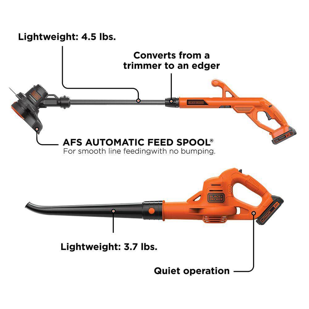 BLACKDECKER 20V MAX Cordless Battery Powered String Trimmer and Leaf Blower Combo Kit with