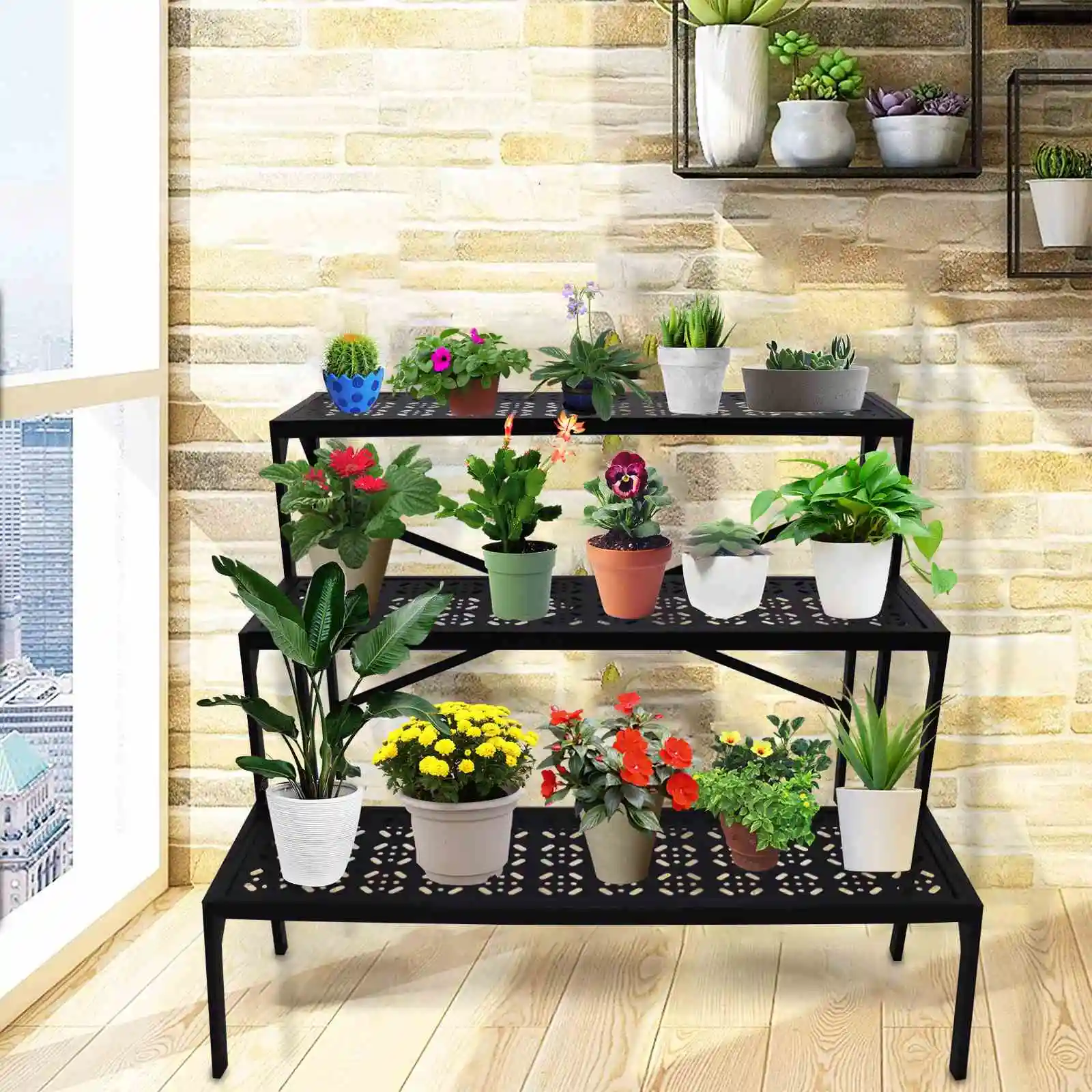 QJX wholesale tiered plant stand metal floor flower stand steel plant pot stand