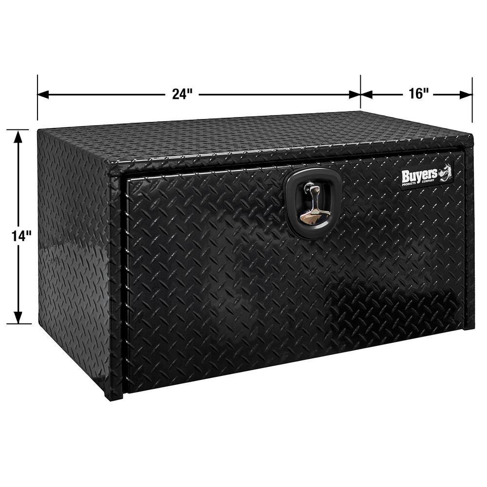 Buyers Products Company 14 in. x 16 in. x 24 in. Gloss Black Diamond Tread Aluminum Underbody Truck Tool Box 1725160