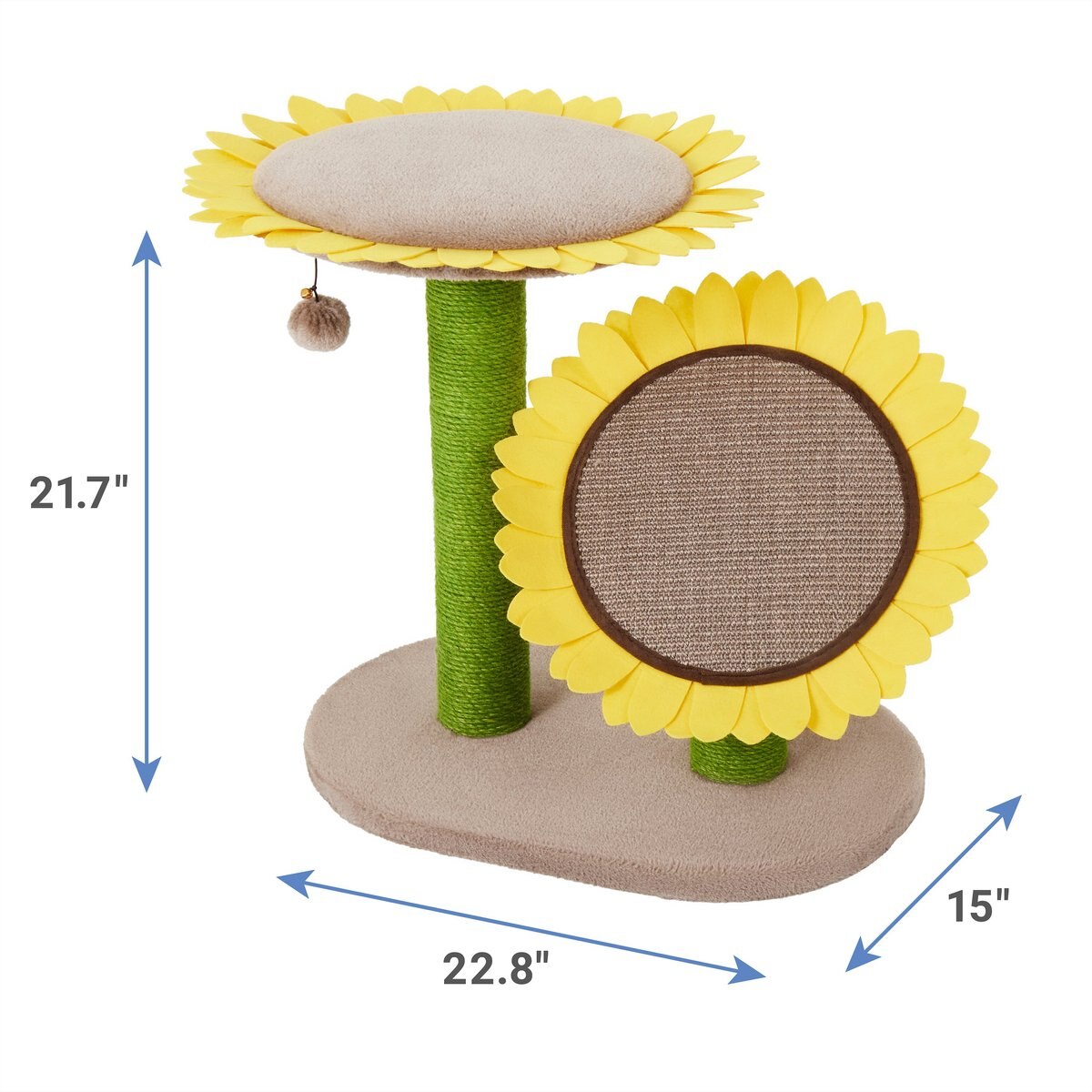 Frisco Sunflower Cat Scratching Post， Two Post with Lounger