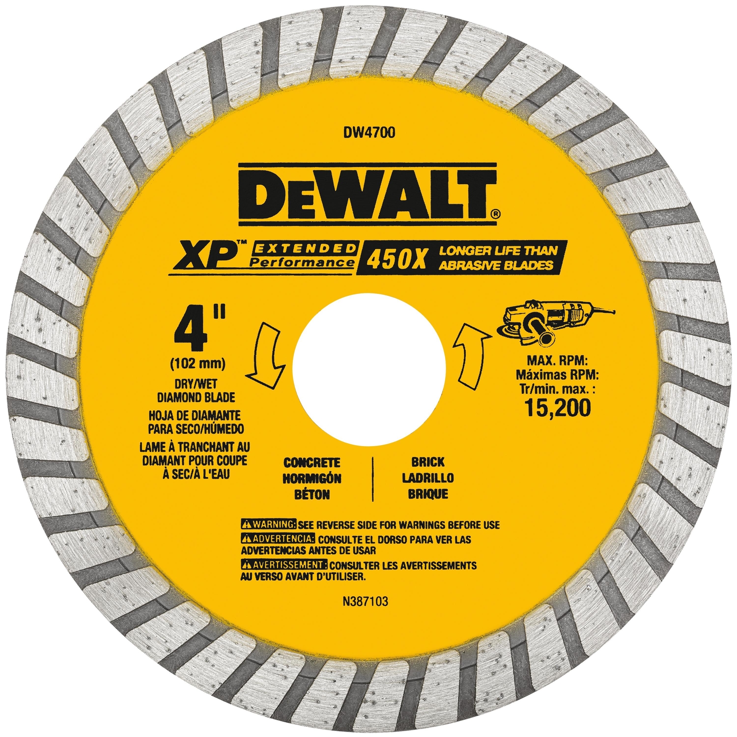 DW 4 in. D X 7/8 in. XP Extended Performance Diamond Masonry Blade 1 pk