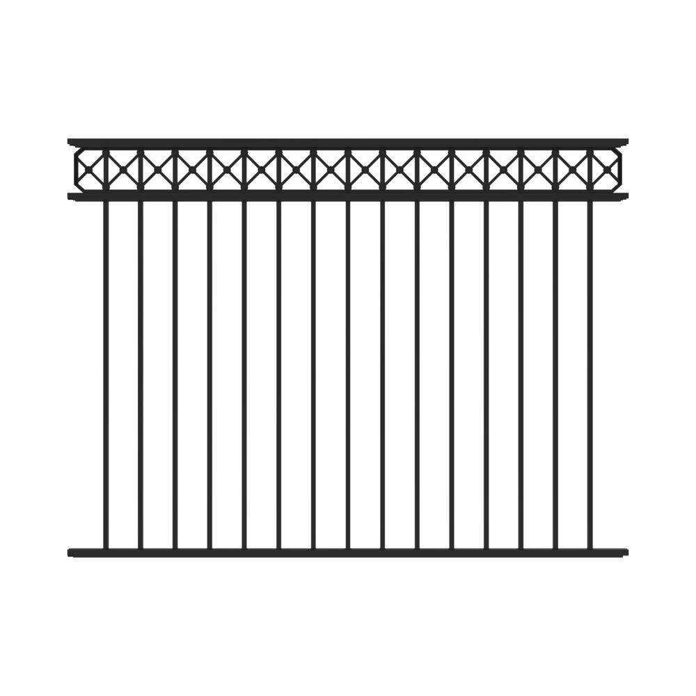 Barrette Outdoor Living Highland 4.5 ft. x 6 ft. Black Decorative Flat Top Aluminum Fence Panel 73050579