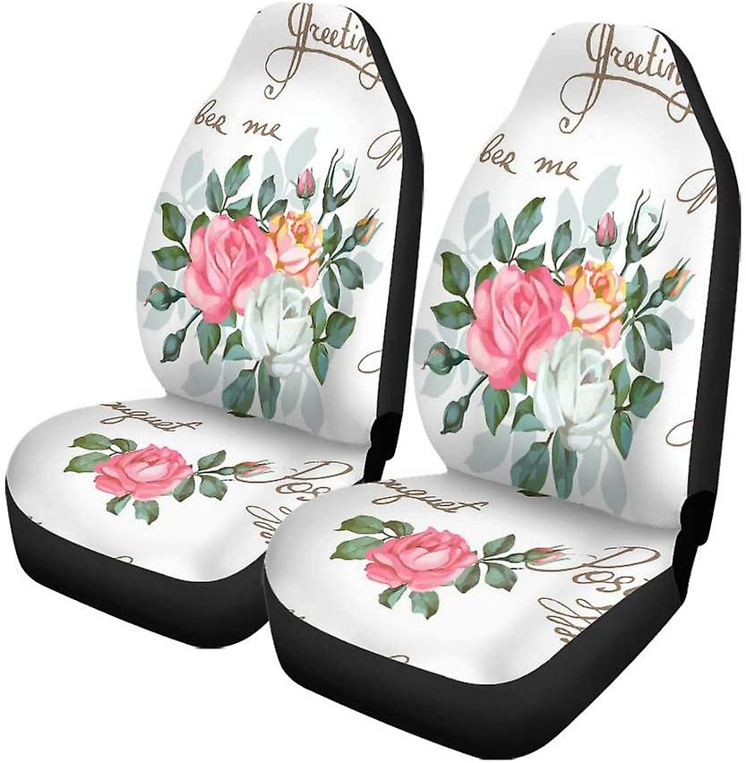 Set Of 2 Car Seat Covers Floral Words Flower Universal Auto Front Seats Protector Fits For Car，suv Sedan，truck D---45311
