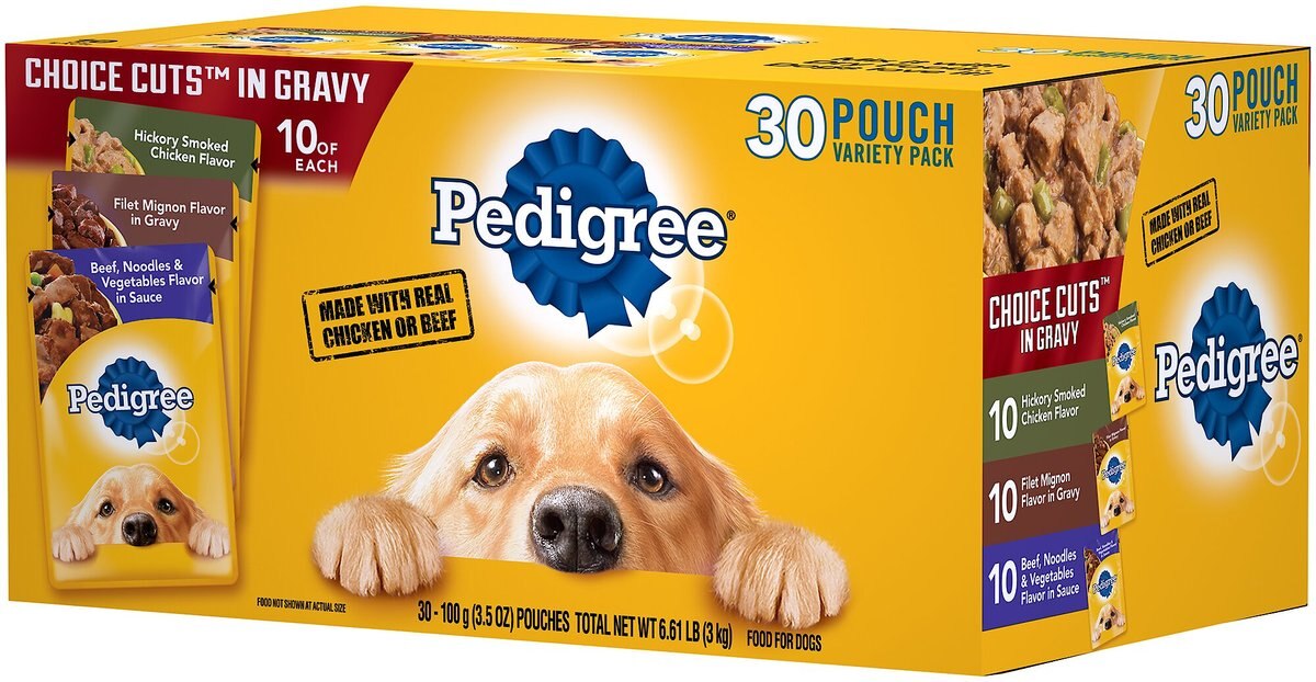 Pedigree Choice Cuts in Gravy Variety Pack Adult Wet Dog Food， 3.5-oz pouch， case of 30