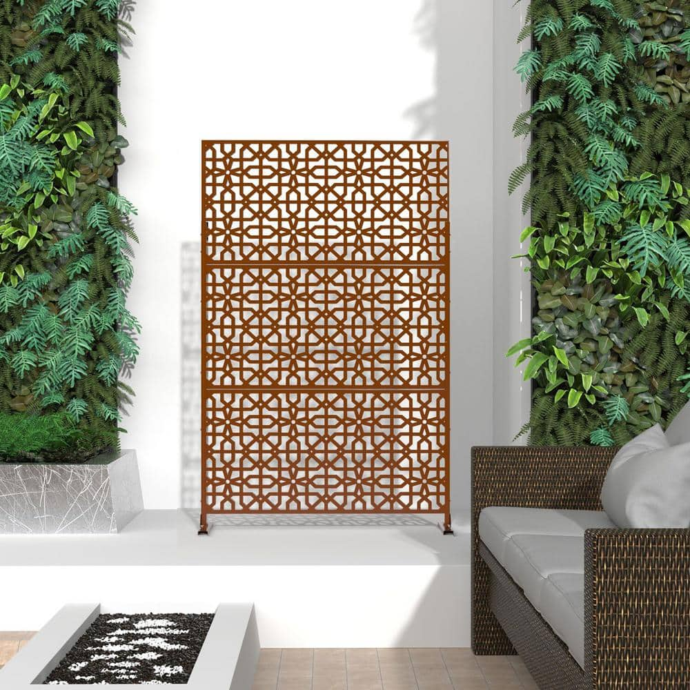 6.5 ft. H x 4 ft. W Laser Cut Metal Privacy Screen in Brown XZ525BZ117