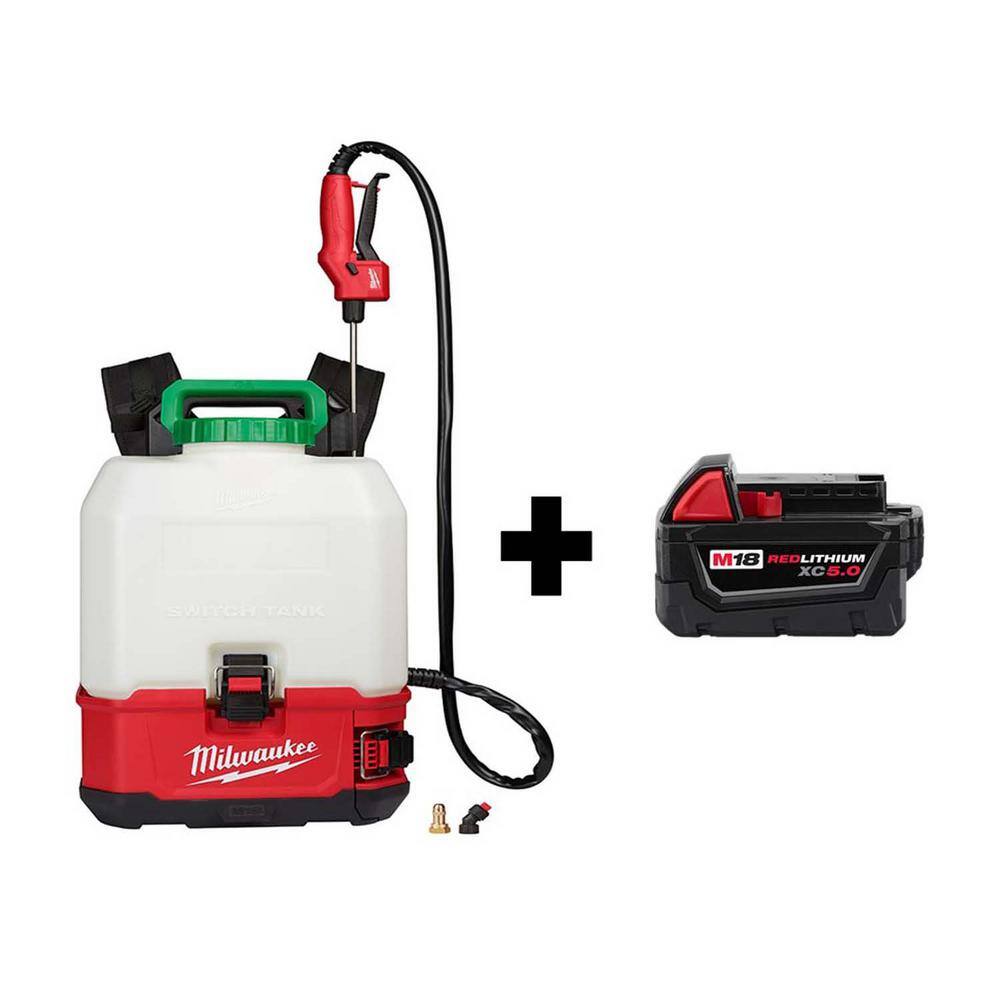 MW M18 18-Volt 4 Gal. Lithium-Ion Cordless Switch Tank Backpack Pesticide Sprayer with M18 5.0 Ah Battery 2820-20ps-48-11-1850