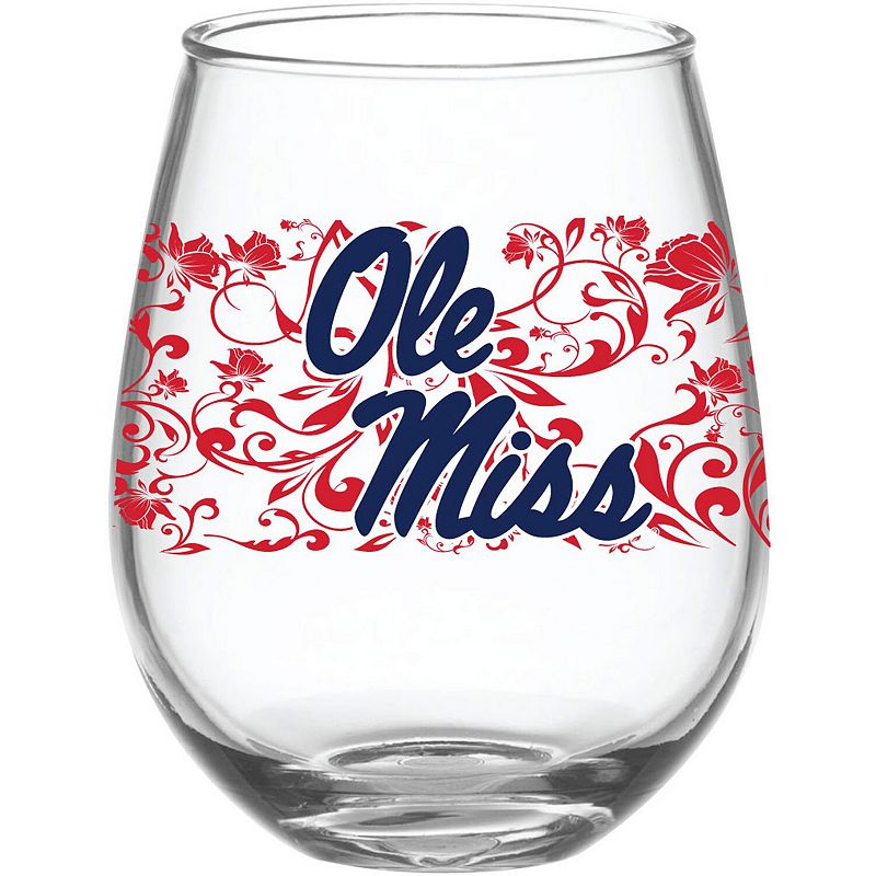 Ole Miss Rebels 15oz. Floral Stemless Wine Glass