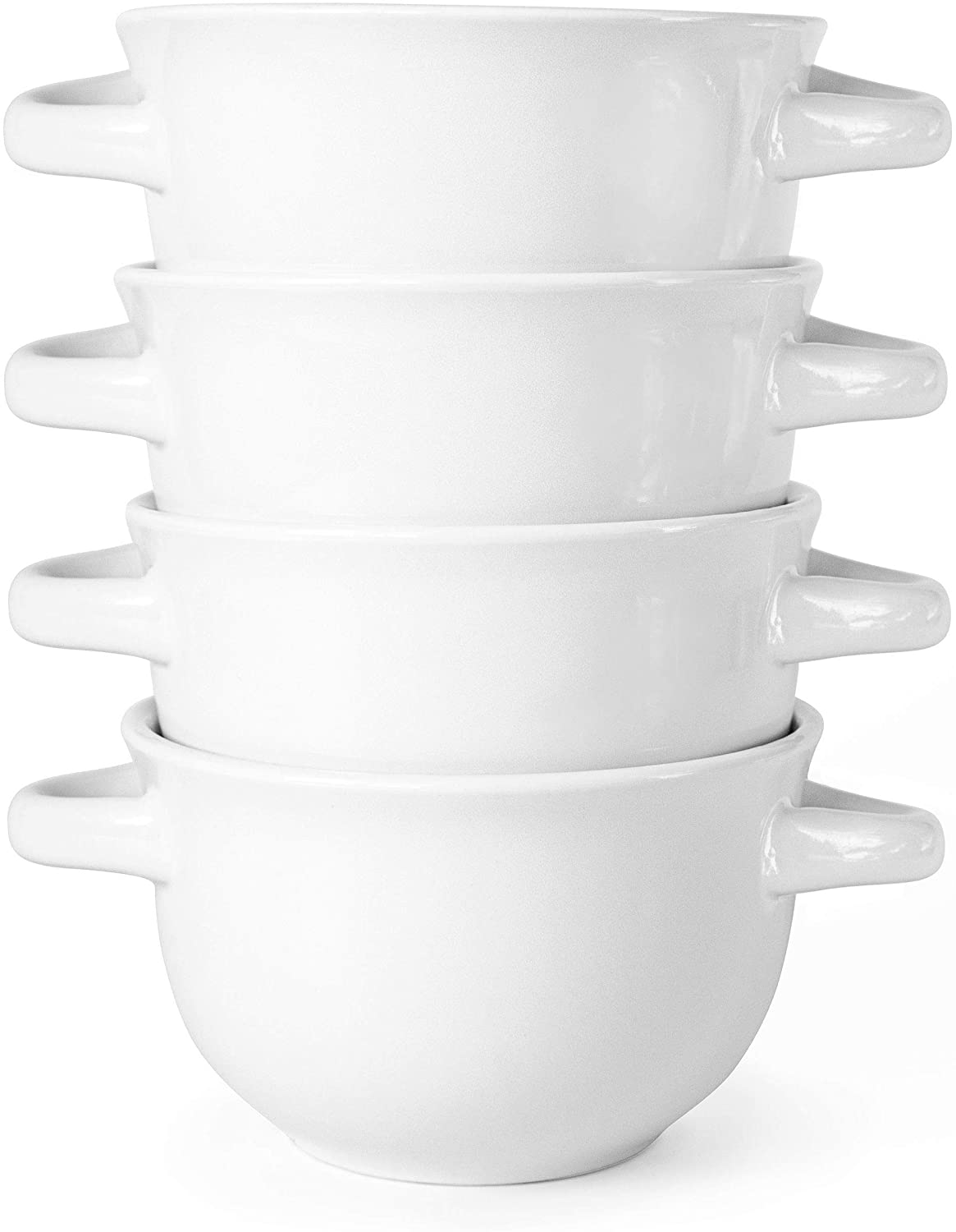 Kook Soup Bowls Crocks with Handles， 18 oz， Set of 4， White