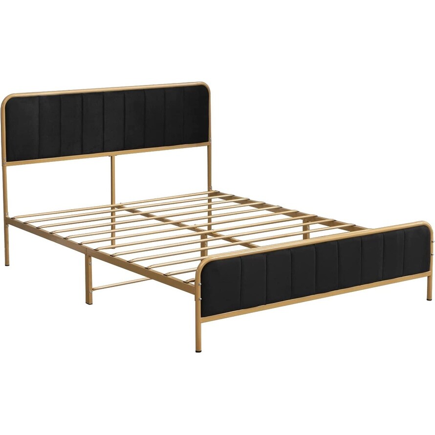 Mixoy Metal Platform Bed Frame with Dutch Velvet Headboard  Clearance Bed Frame Upholstered Headboard  Metal Strip Support