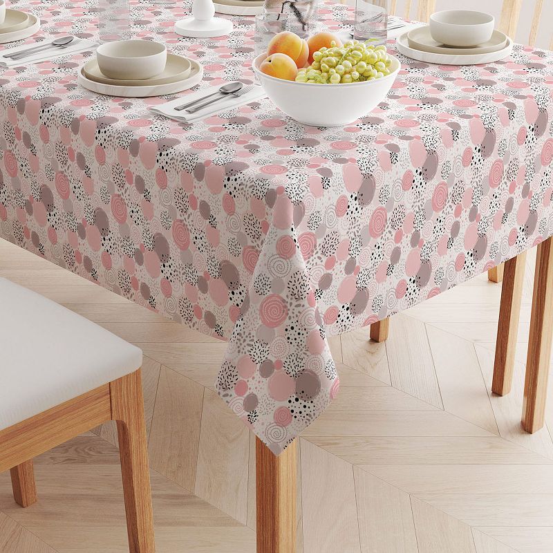 Square Tablecloth， 100% Polyester， 54x54， Decorated in Pink Dots