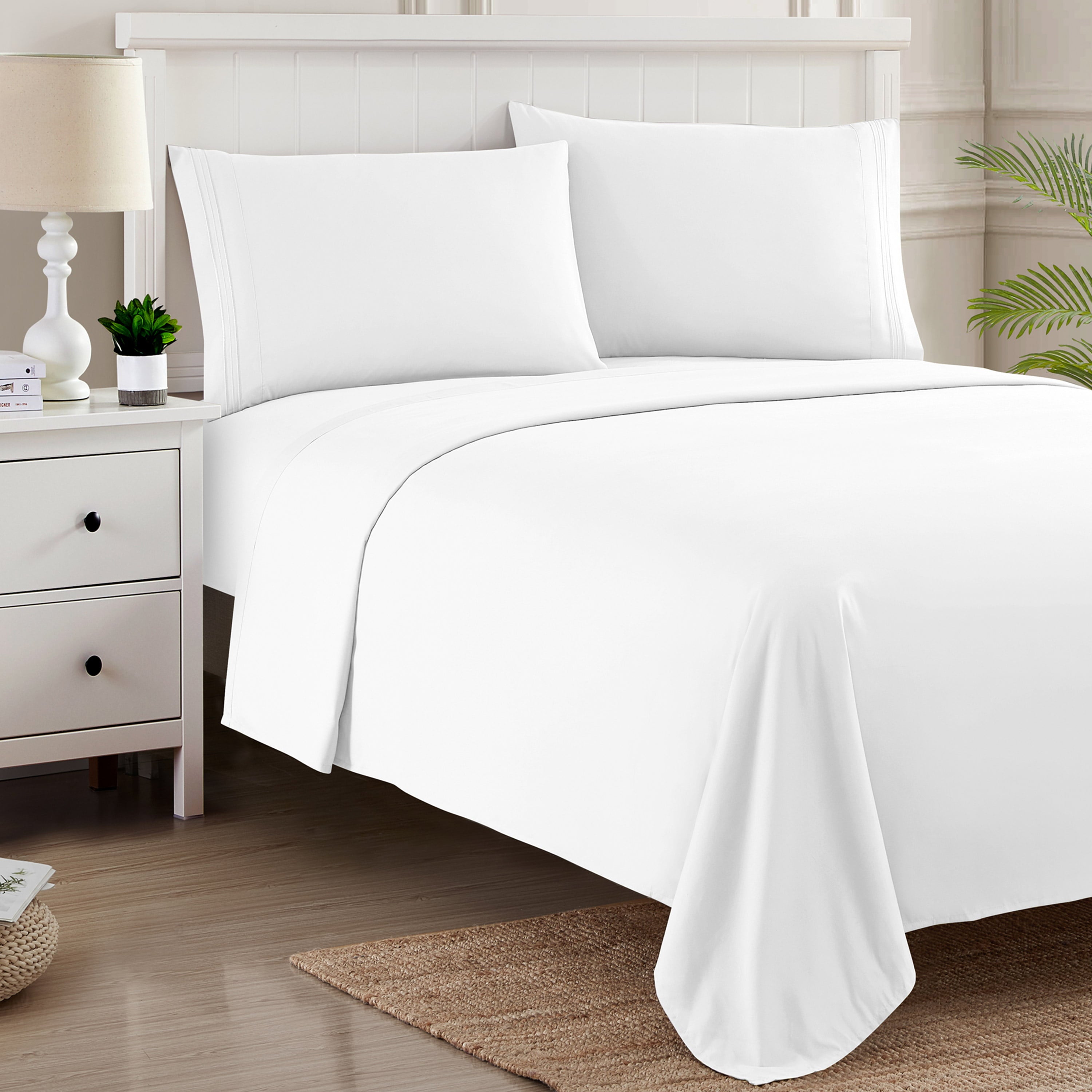 Sweet Home Collection 1800 Series Bed Sheets - Extra Soft Microfiber Deep Pocket Sheet Set - White， Queen