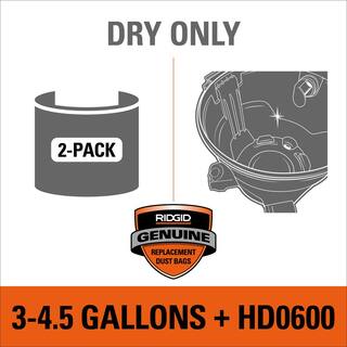 RIDGID High-Efficiency Size C Dust Collection Bags for 3 to 4.5 Gallon and HD06001 RIDGID WetDry Shop Vacuums (2-Pack) VF3501