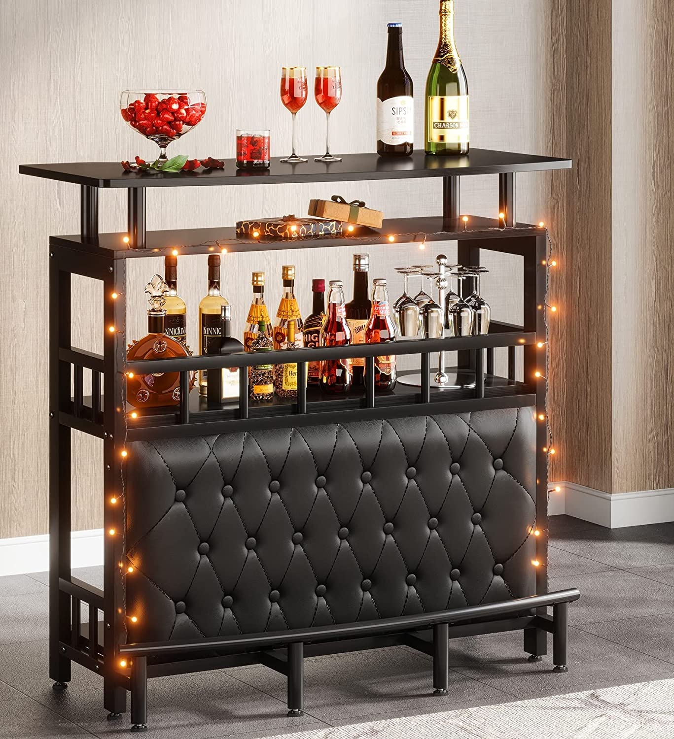 Bar Unit for Liquor, Home Entertainment Bar with Storage and Footrest