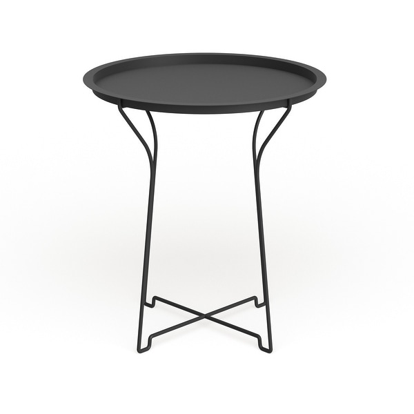 Atlantic Metal Round Side Tray Table; Removeable Tray Top， Decor， Wire Collapsible Legs， Indoor， Outdoor