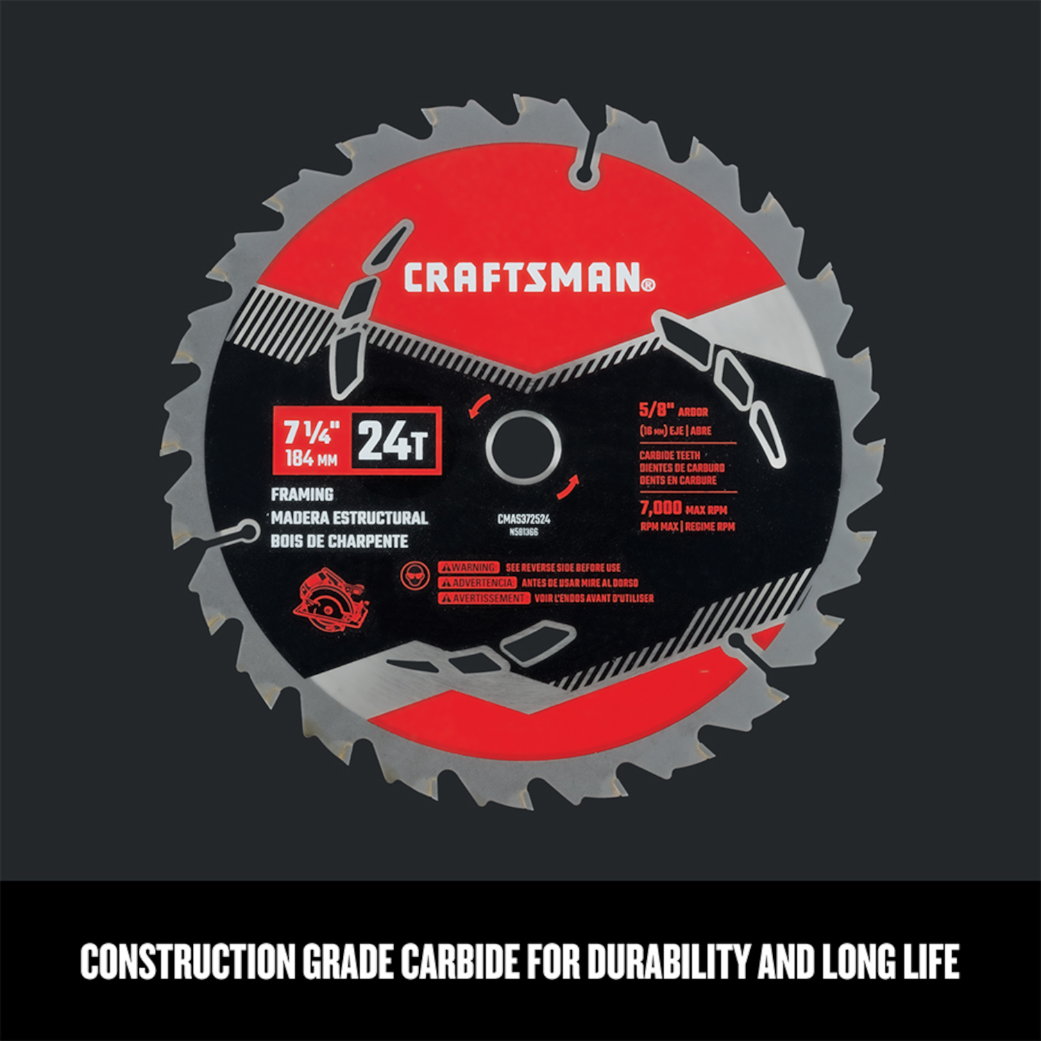 Craftsman 7-1/4 in. D X 5/8 in. High Performance Carbide Circular Saw Blade 24 teeth 1 pk