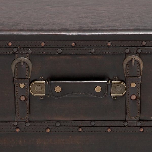 Vintage Wood Leatherette Suitcase Accent Table