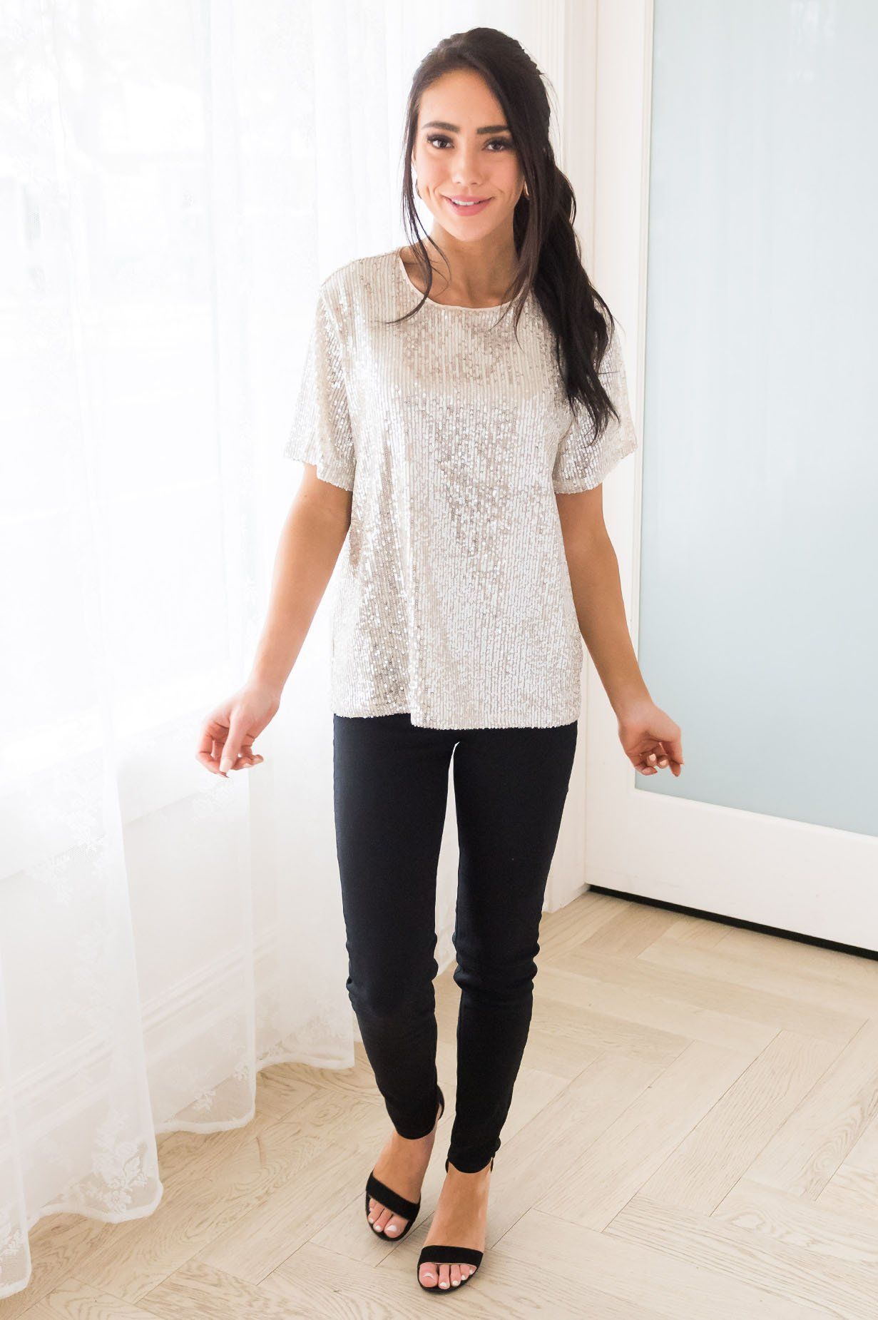 Love Actually Modest Sequin Blouse