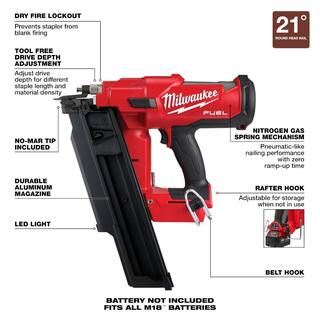 MW M18 FUEL 3-12 in. 18-Volt 21-Degree Lithium-Ion Brushless Cordless Nailer wTower Light Two 6Ah HO Batteries 2744-20-2131-20-48-11-1862