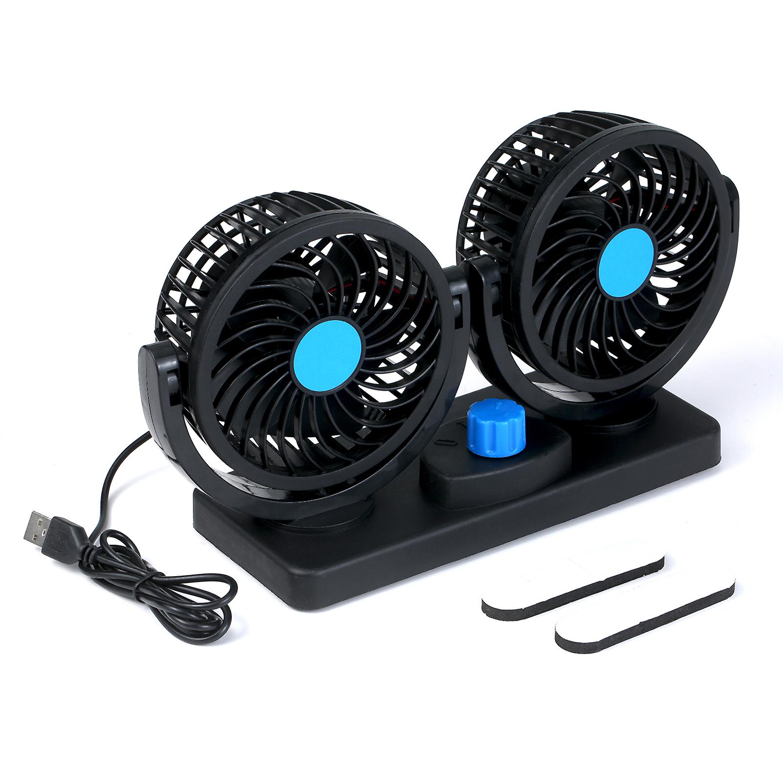 12v Dual-head Usb Fan 360 Degree Rotating Desk Fan 6.5w Powerful Air Circulator Fan With 2 Speed Settings 3.28ft Usb Cord For Car Truck Office Bedroom