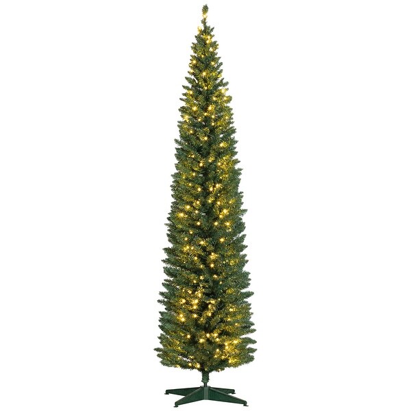 HOMCOM 8' Tall PreLit Slim Noble Fir Artificial Christmas Tree with 300 Warm White LED Lights and 618 Tips