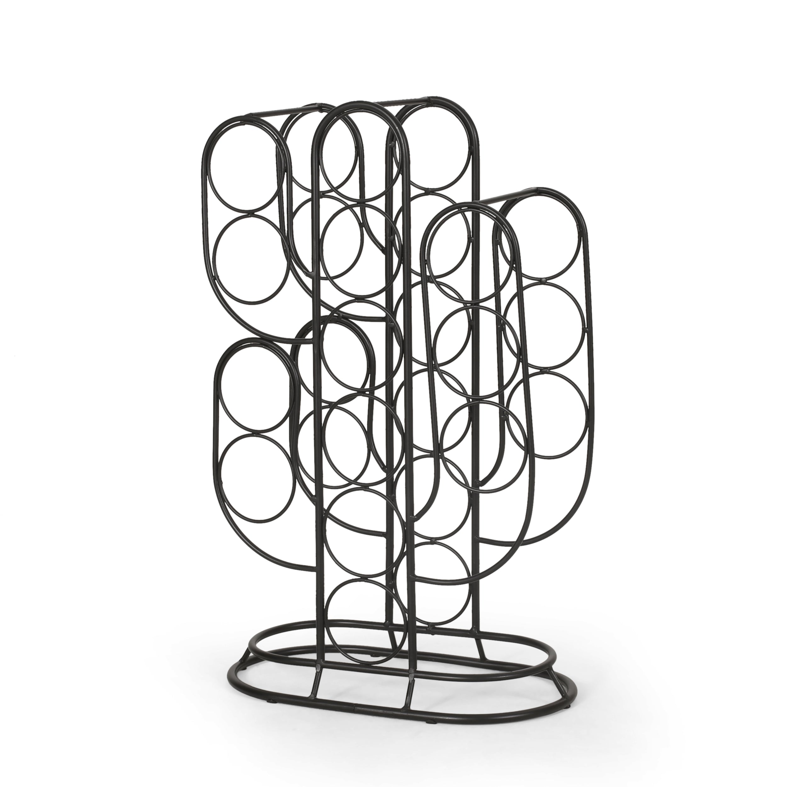 Fritsche Modern Industrial 13 Bottle Tabletop Cactus Wine Rack, Black