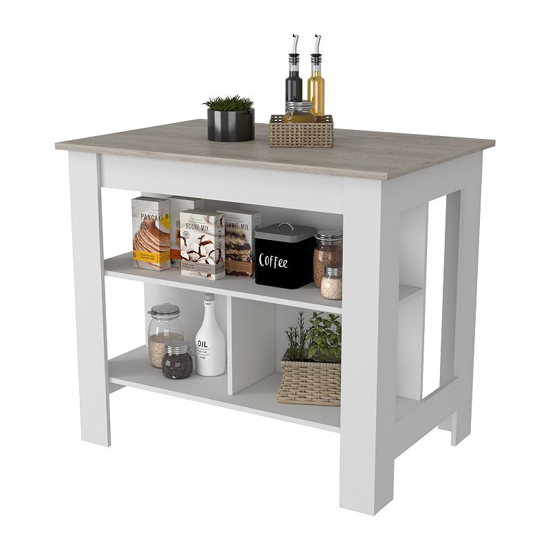 Brooklyn Antibacterial Surface Kitchen Island， Three Concealed Shelves