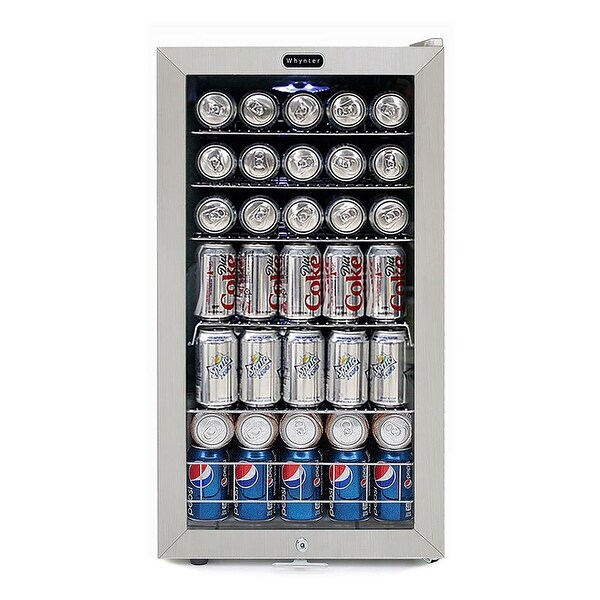 Whynter 120 Can 5 Shelf Lockable Compact Beverage Refrigerator， Stainless Steel - 57