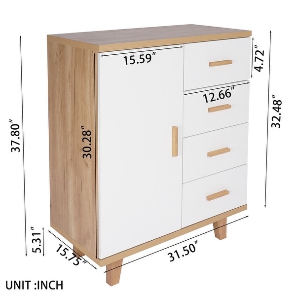 Dresser Bedroom Storage Drawer Organizer Closet Hallway Storage Cabinet with 1 Door 4 Drawers， Wood Dresser Chest - - 36089864