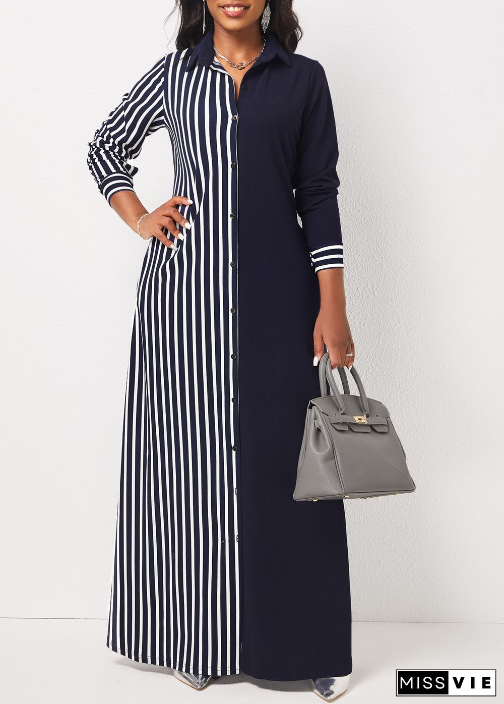 Striped Pocket H Shape Maxi Dress