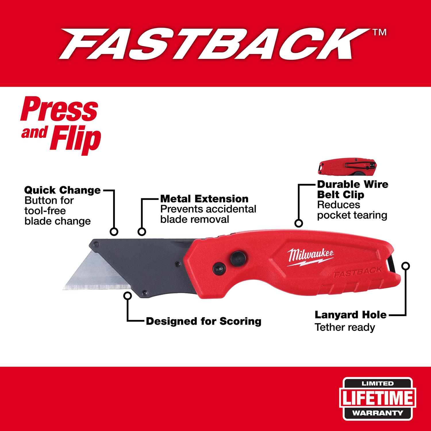 MW Fastback 6.87 in. Press and Flip Folding Utility Knife Set Red 2 pk