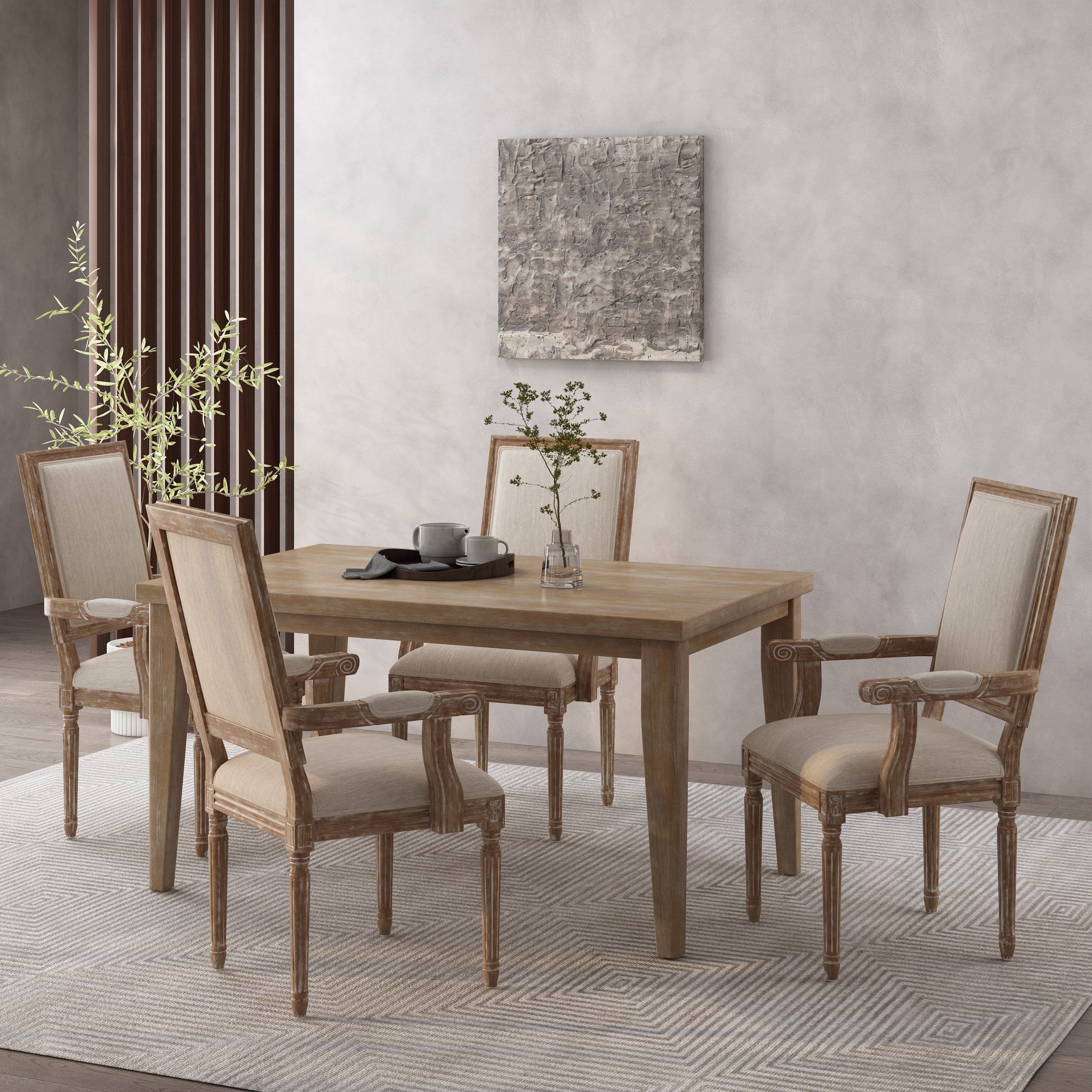 Ashlyn French Country Fabric Upholstered Wood Dining Chairs, Set of 4