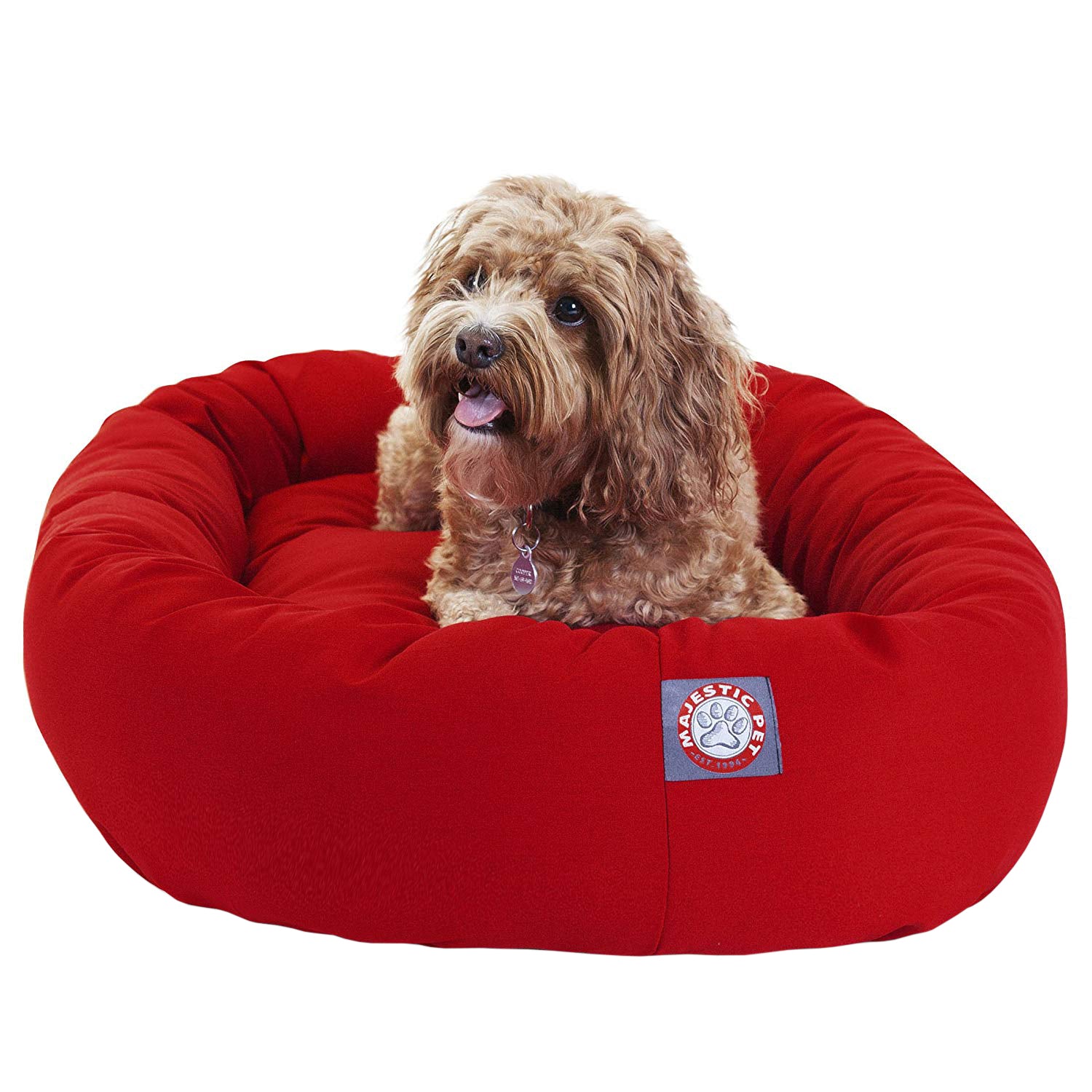 Majestic Pet | Poly/Cotton Bagel Pet Bed For Dogs， Red， Medium