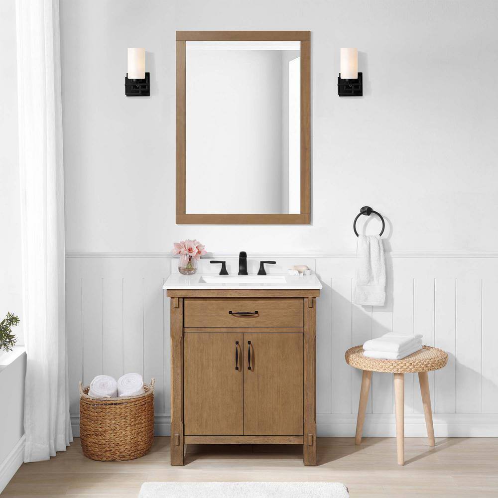 Home Decorators Collection Bellington 30 in. W x 22 in. D x 34.5 in. H Bath Vanity in Almond Toffee with White Engineered Stone Top Bellington 30