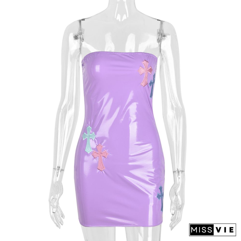 Y2K Cross Embroidered Bodycon Dress