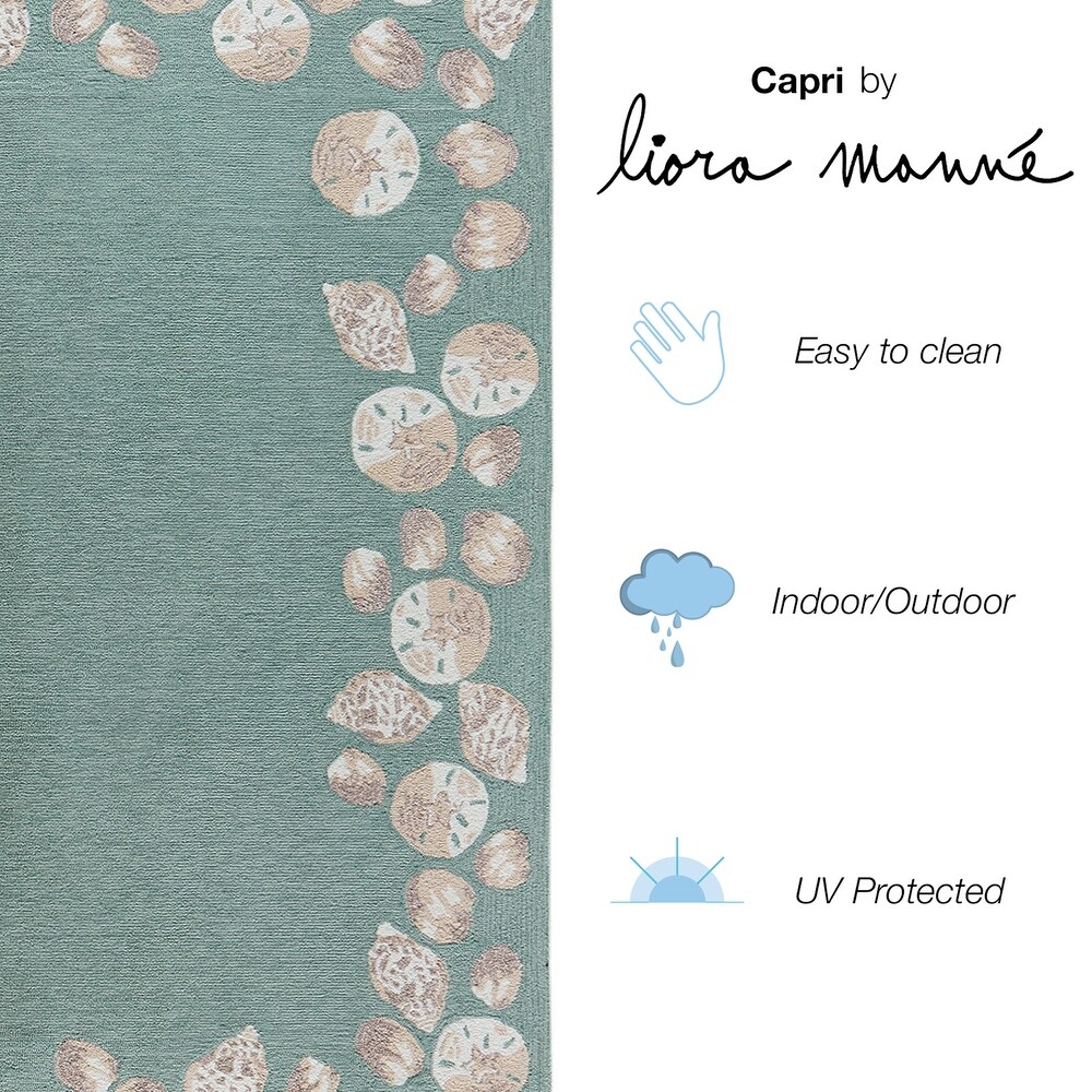 Liora Manne Capri Seashell Border Indoor/Outdoor Rug Aqua