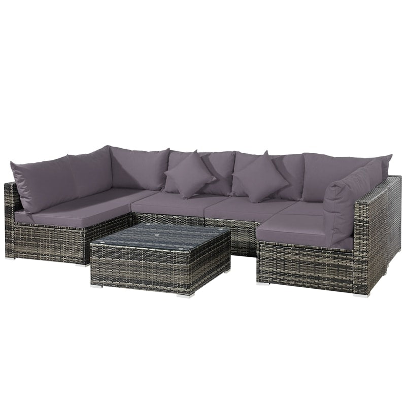 7 Pcs Rattan Patio Sectional Couch Set Outdoor Wicker Furniture Set with Cushions & Coffee Table